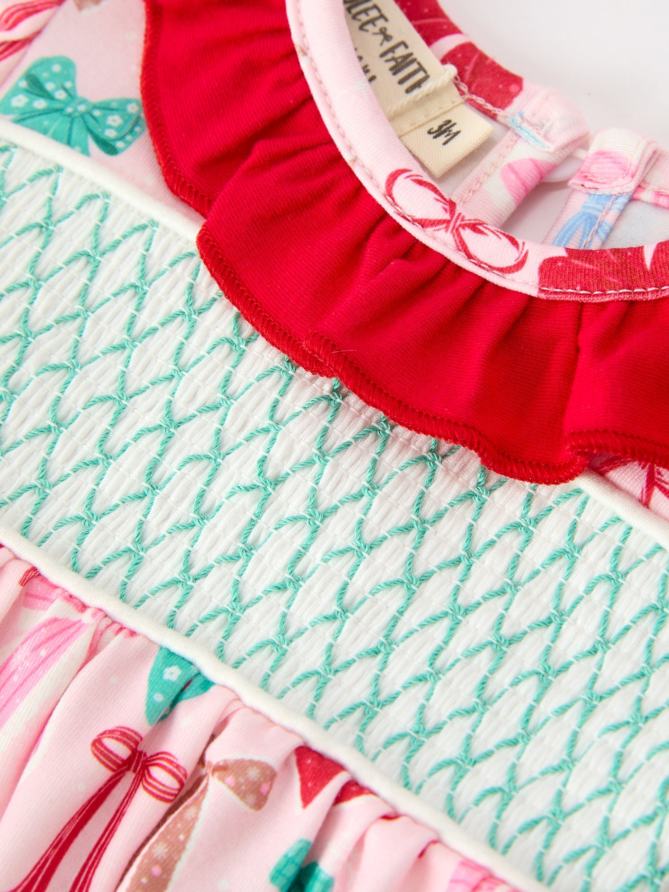 Baby Girl Christmas Smocked Bubble Romper Bow Print by Rylee Faith Designs