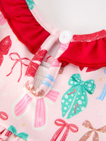 Baby Girl Christmas Smocked Bubble Romper Bow Print by Rylee Faith Designs
