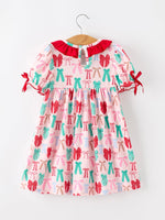 Girl Christmas Smocked Dress Red Green Bow Holiday Party Dress by Rylee Faith Designs