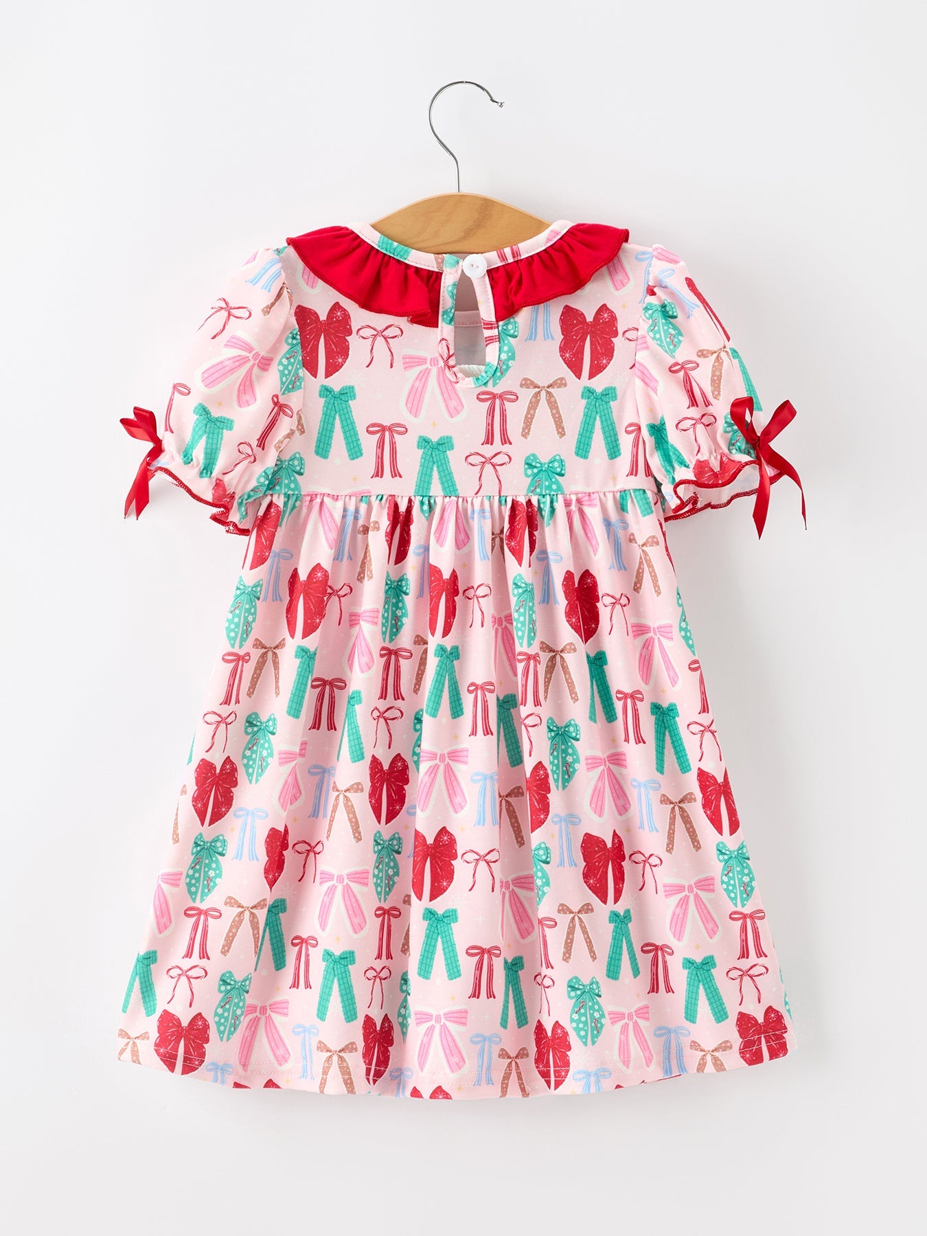 Girl Christmas Smocked Dress Red Green Bow Holiday Party Dress by Rylee Faith Designs
