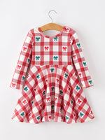 Christmas Girls Candy Cane & Bow Plaid Twirl Dress by Rylee Faith Designs