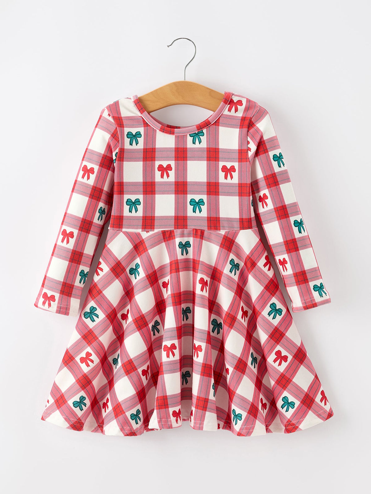 Christmas Girls Candy Cane & Bow Plaid Twirl Dress by Rylee Faith Designs