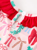 Girl Christmas Smocked Dress Red Green Bow Holiday Party Dress by Rylee Faith Designs