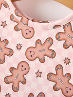 Christmas Girls Gingerbread Print Twirl Long Sleeve Dress by Rylee Faith Designs
