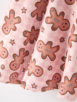 Christmas Girls Gingerbread Print Twirl Long Sleeve Dress by Rylee Faith Designs