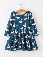 Christmas Girls Goose Twirl Dress Navy Long Sleeve Dress by Rylee Faith Designs