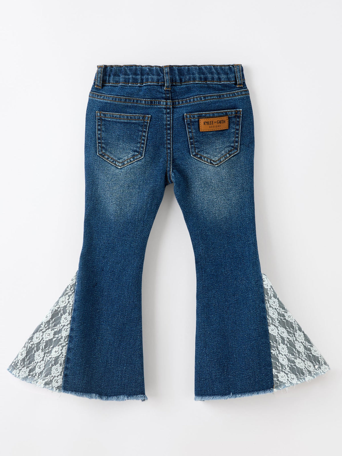 Girls Denim Bell Bottom Pants Lace Flare Jeans by Rylee Faith Designs
