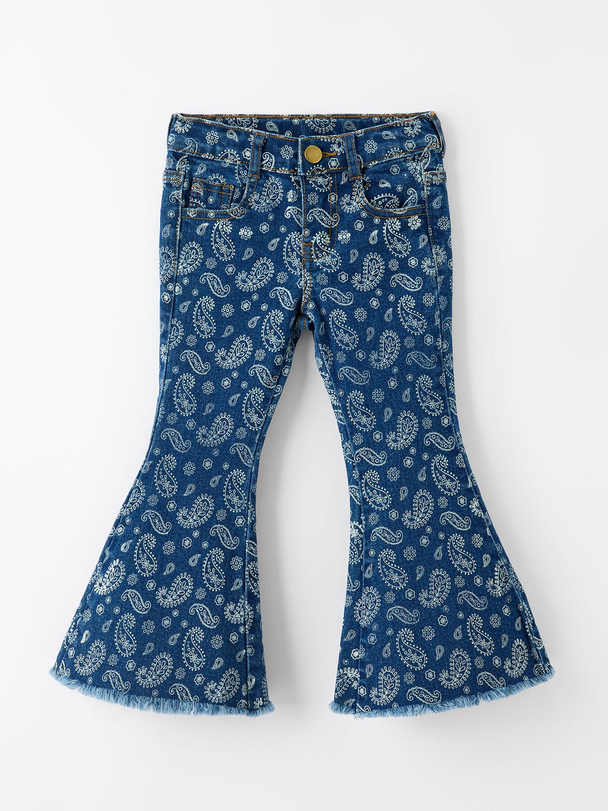 Girls Denim Bell Bottom Pants Decorative Print Flare Jeans by Rylee Faith Designs