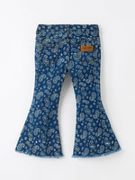 Girls Denim Bell Bottom Pants Decorative Print Flare Jeans by Rylee Faith Designs