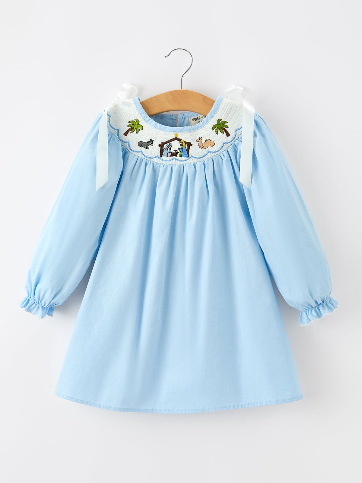Christmas Nativity Smocked Long Sleeve Girls Dress by Rylee Faith Designs