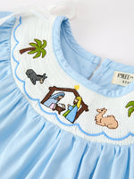 Christmas Nativity Smocked Long Sleeve Girls Dress by Rylee Faith Designs