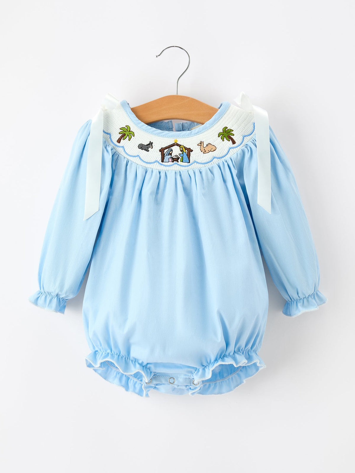 Christmas Nativity Smocked Baby Bubble Romper by Rylee Faith Designs