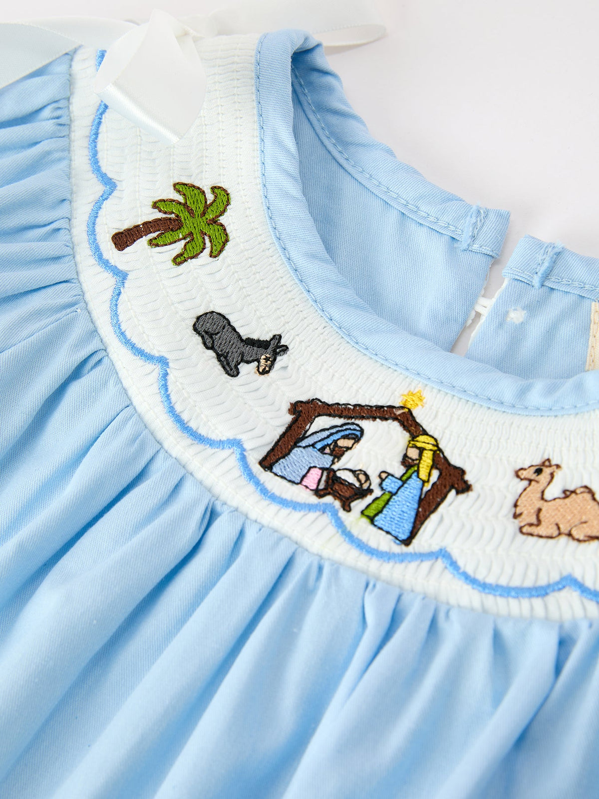 Christmas Nativity Smocked Baby Bubble Romper by Rylee Faith Designs