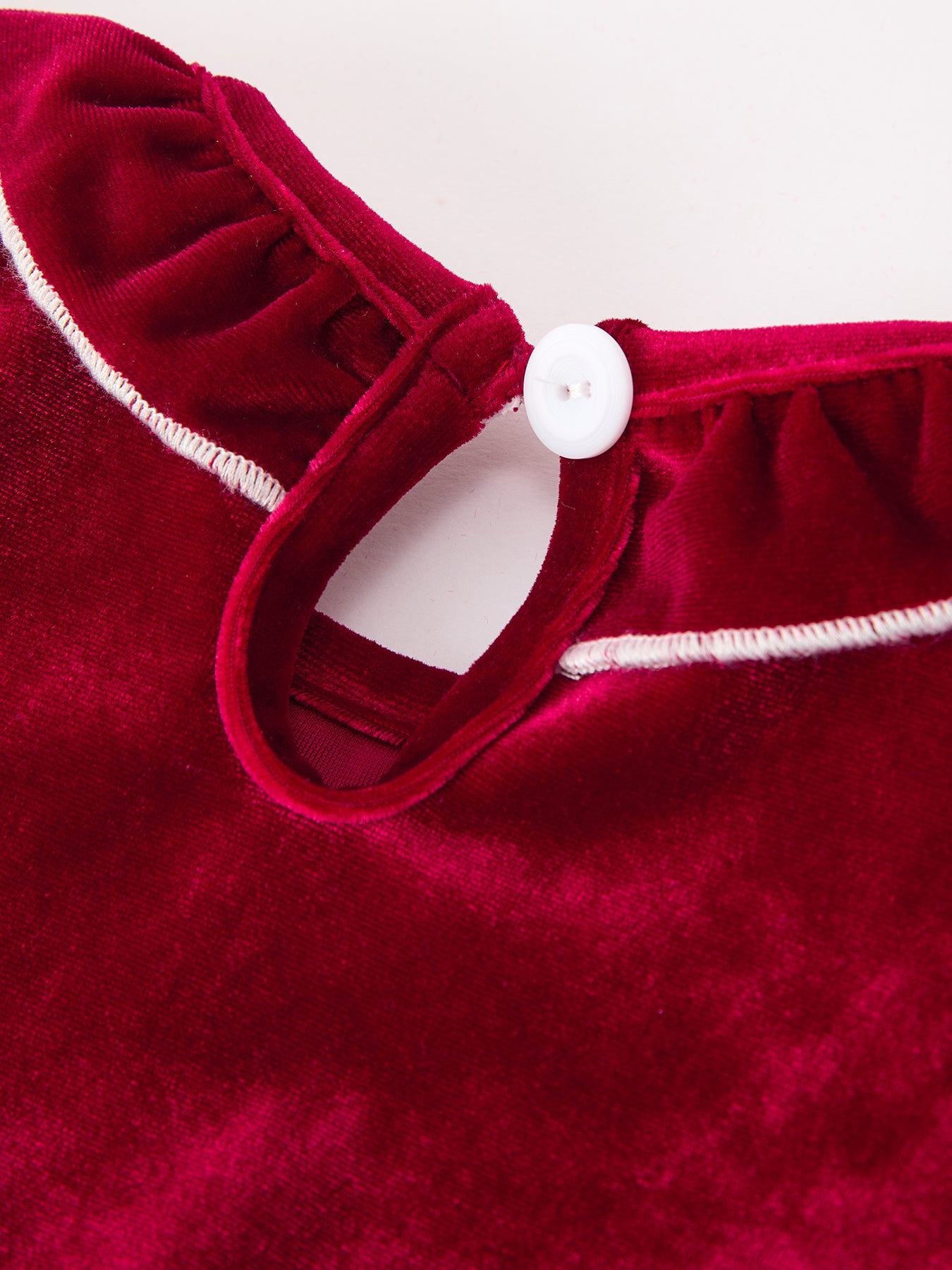 Christmas Velvet Smocked Baby Bubble Romper with Pearl Detail by Rylee Faith Designs