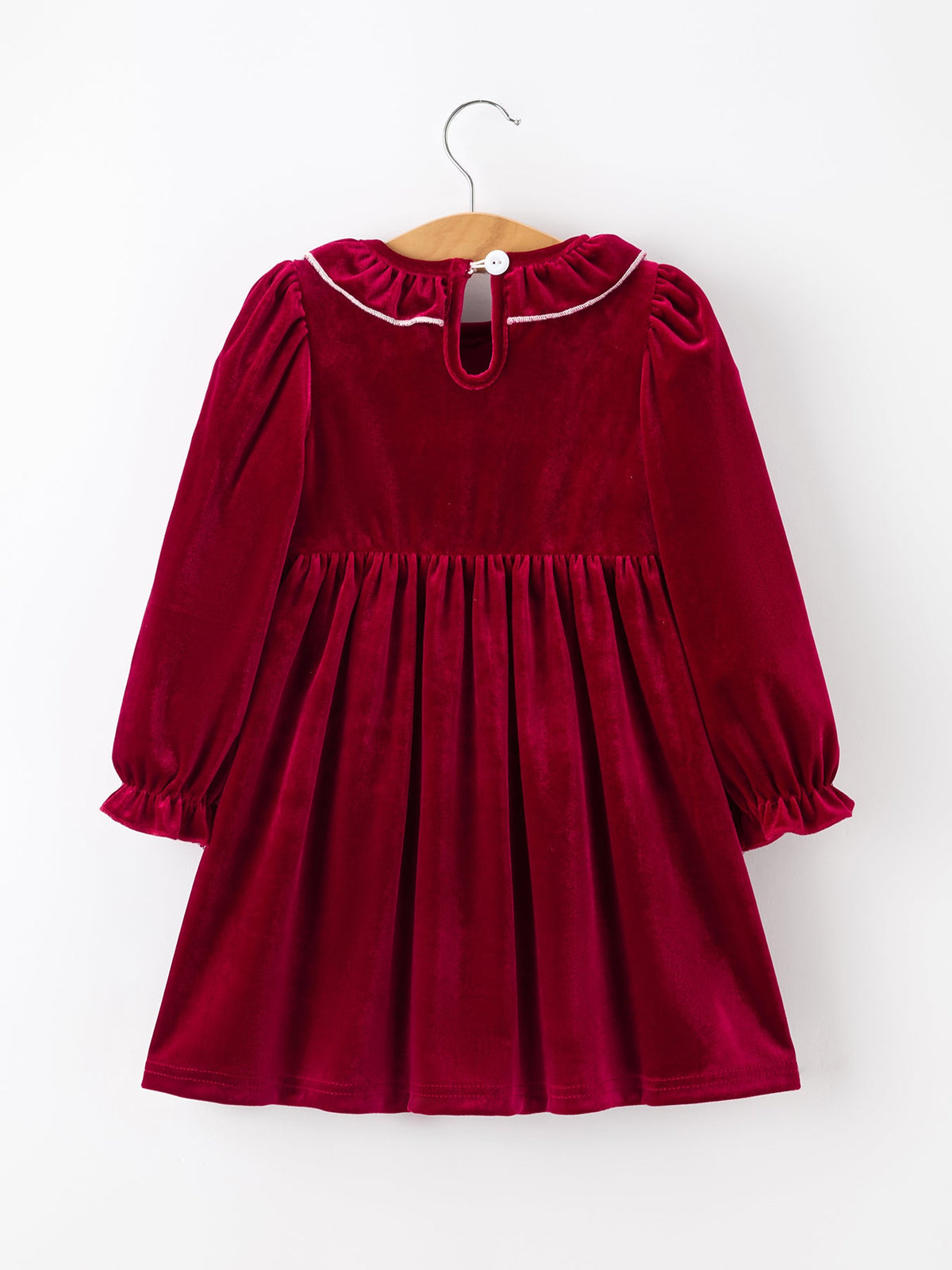 Christmas Velvet Smocked Girls Dress with Pearl Detail by Rylee Faith Designs
