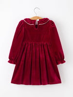 Christmas Velvet Smocked Girls Dress with Pearl Detail by Rylee Faith Designs