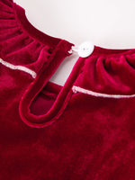 Christmas Velvet Smocked Girls Dress with Pearl Detail by Rylee Faith Designs