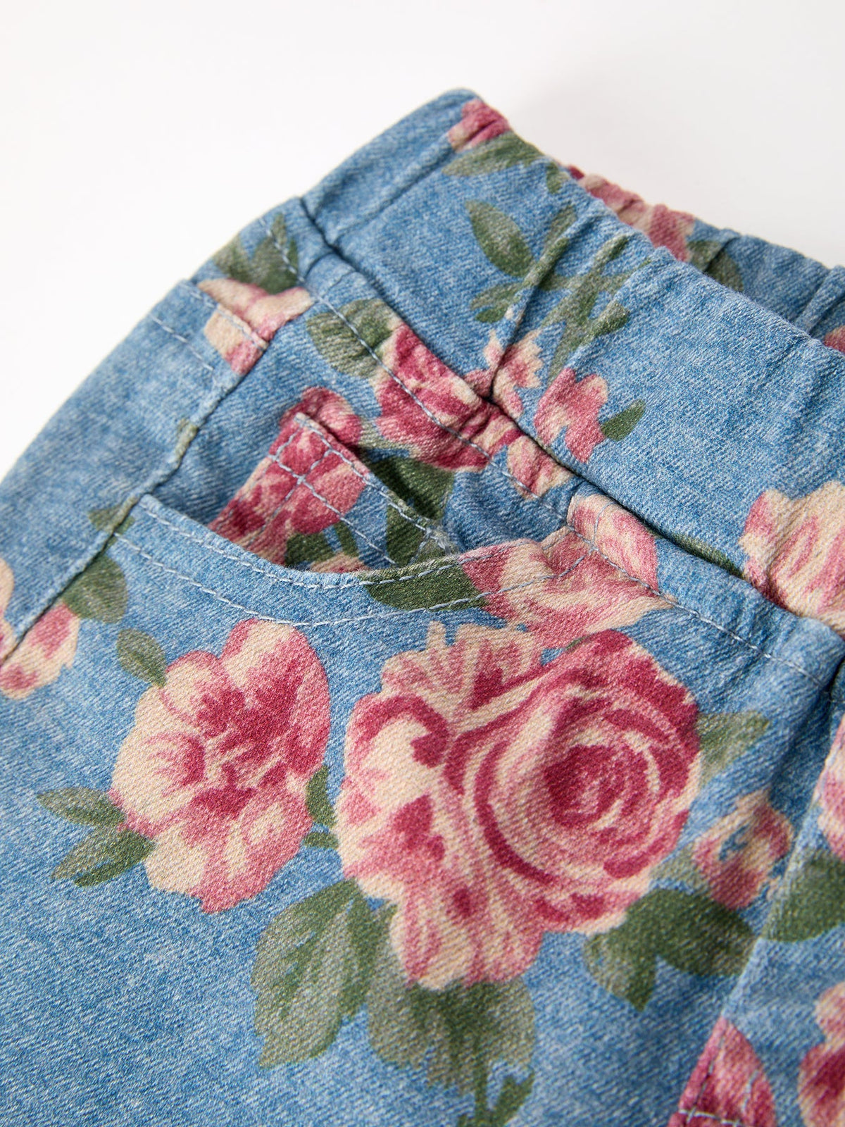 Girls Floral Denim Bell Bottom Pants Rose Print Flare Jeans by Rylee Faith Designs