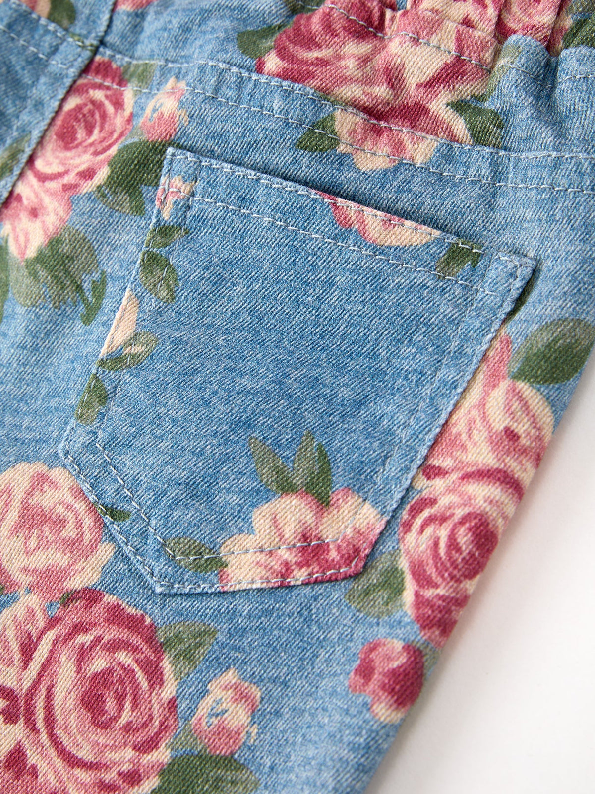 Girls Floral Denim Bell Bottom Pants Rose Print Flare Jeans by Rylee Faith Designs