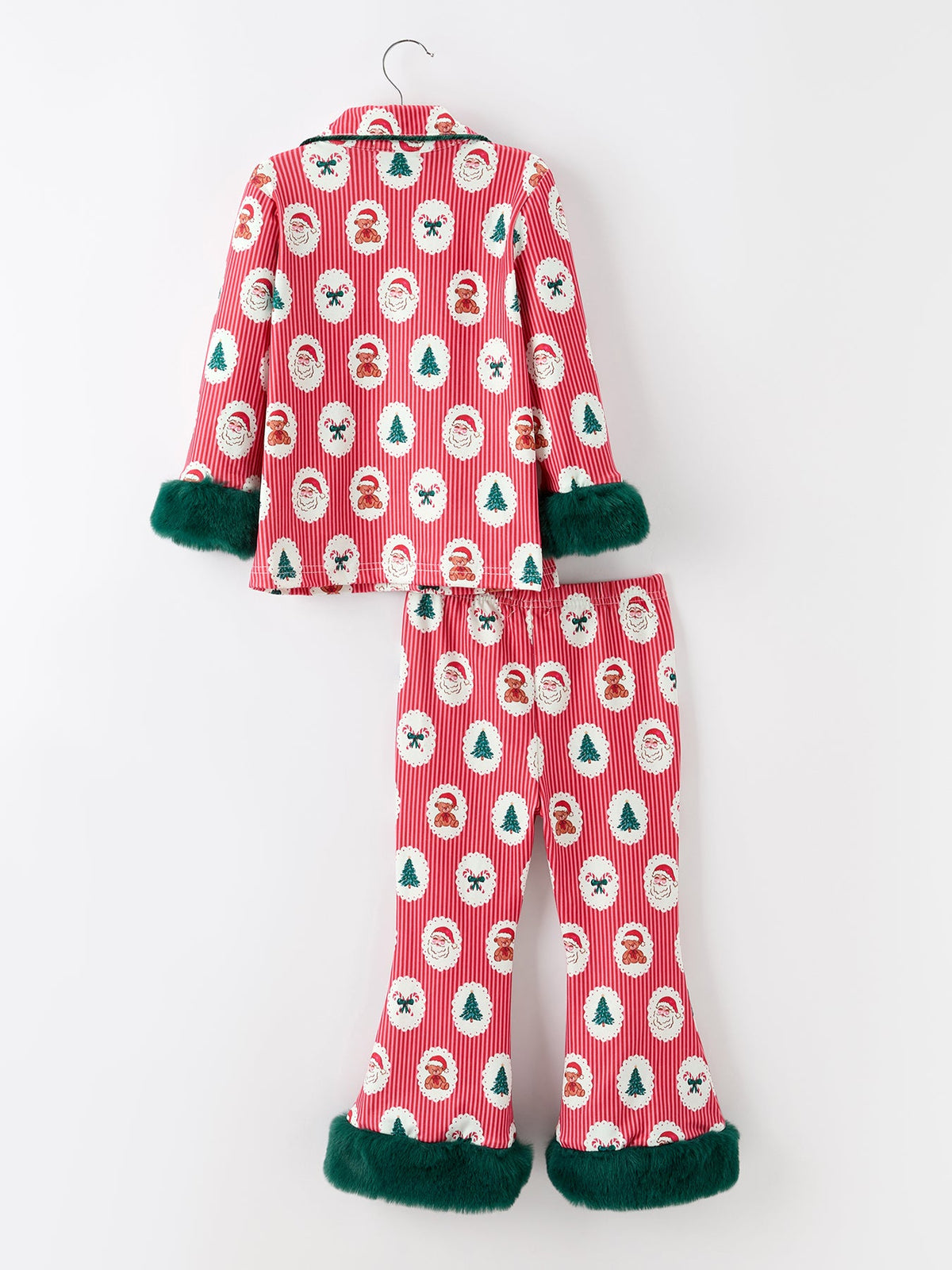 Mommy and Me Christmas Santa Print Pajama Set with Fur Trim by Rylee Faith Designs