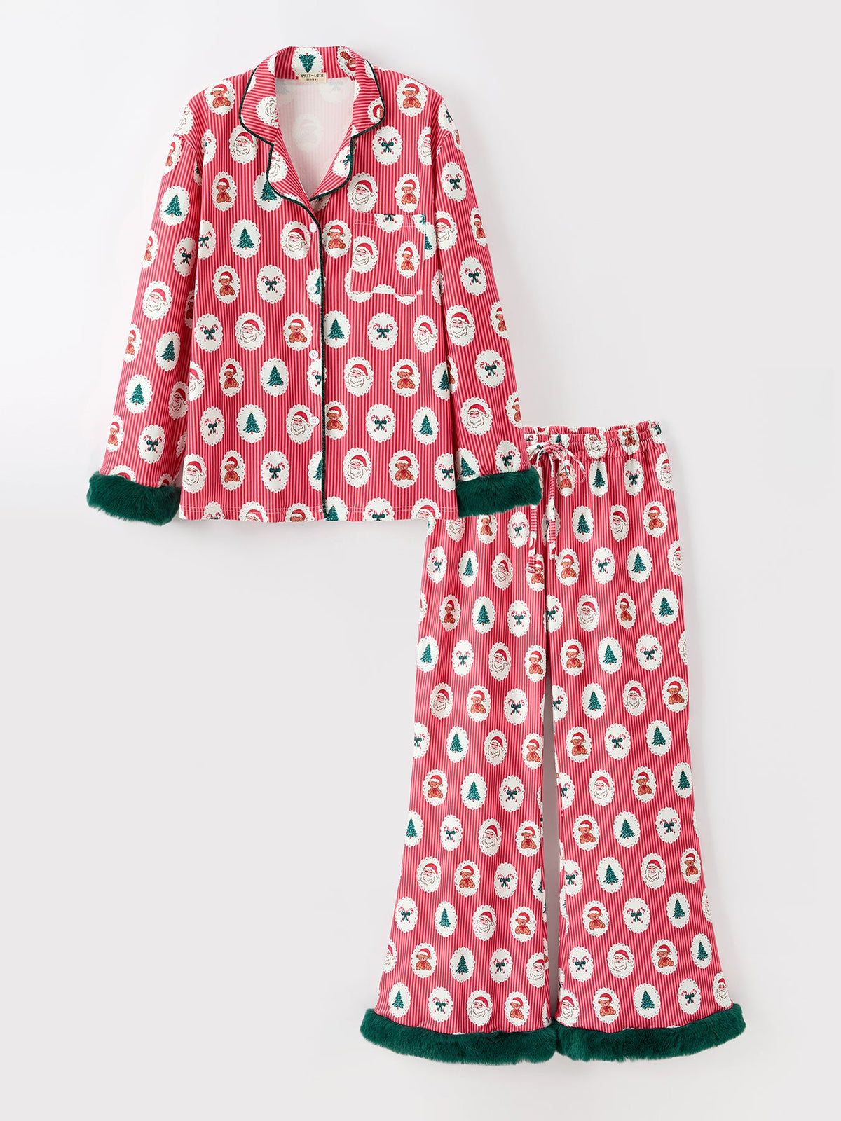 Mommy and Me Christmas Santa Print Pajama Set with Fur Trim by Rylee Faith Designs