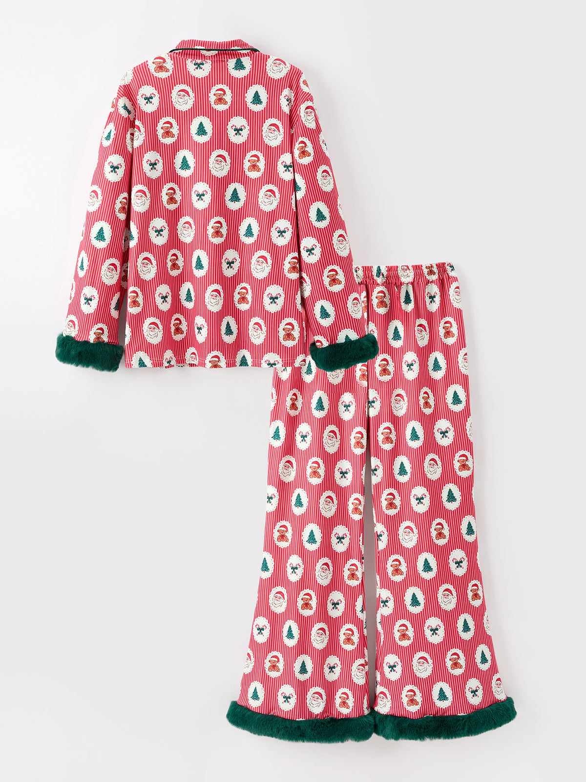Mommy and Me Christmas Santa Print Pajama Set with Fur Trim by Rylee Faith Designs