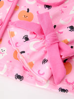 Halloween Pumpkin Ghost Print Girls Pajama Set Long Sleeve Top and Shorts by Rylee Faith Designs