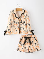 Halloween Bow Print Girls Pajama Set Long Sleeve Top and Shorts by Rylee Faith Designs
