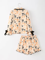 Halloween Bow Print Girls Pajama Set Long Sleeve Top and Shorts by Rylee Faith Designs