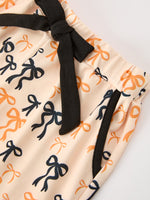 Halloween Bow Print Girls Pajama Set Long Sleeve Top and Shorts by Rylee Faith Designs