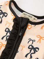 Halloween Bow Print Baby Girl Pajamas Ruffle Zipper Romper by Rylee Faith Designs