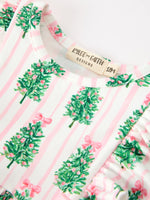 Christmas Tree Print Ruffle Bow Baby Girl Bubble Romper by Rylee Faith Designs