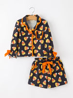Halloween Candy Corn Mommy and Me Pajama Set Matching Lounge Set by Rylee Faith Designs