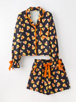 Halloween Candy Corn Mommy and Me Pajama Set Matching Lounge Set by Rylee Faith Designs