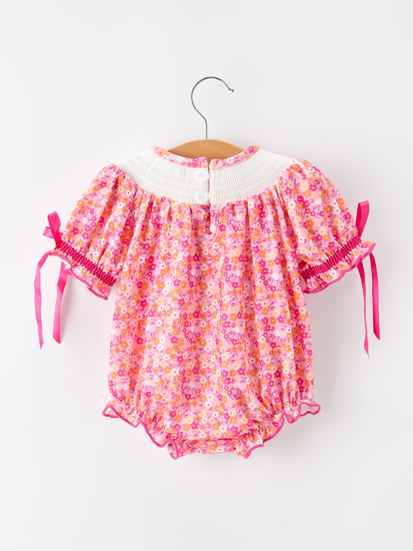 Girls Polyester Spandex Bubble Romper, Floral Smocked, Halloween &