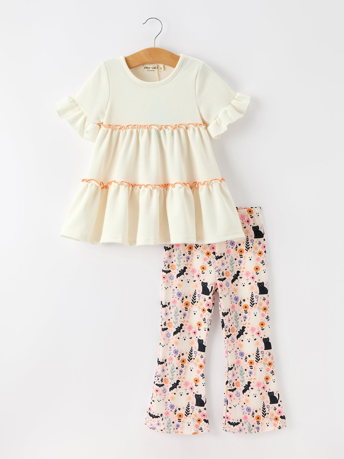 Halloween Black Cat Girls Bell Bottom Pant Set by Rylee Faith Designs