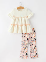 Halloween Black Cat Girls Bell Bottom Pant Set by Rylee Faith Designs
