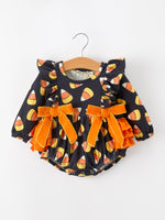 Halloween Candy Corn Baby Girl Bubble Romper Ruffle by Rylee Faith Designs