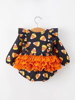Halloween Candy Corn Baby Girl Bubble Romper Ruffle by Rylee Faith Designs