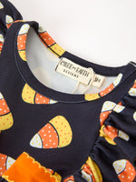 Halloween Candy Corn Baby Girl Bubble Romper Ruffle by Rylee Faith Designs