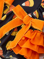 Halloween Candy Corn Baby Girl Bubble Romper Ruffle by Rylee Faith Designs