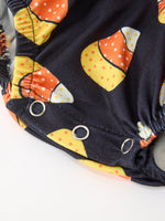 Halloween Candy Corn Baby Girl Bubble Romper Ruffle by Rylee Faith Designs