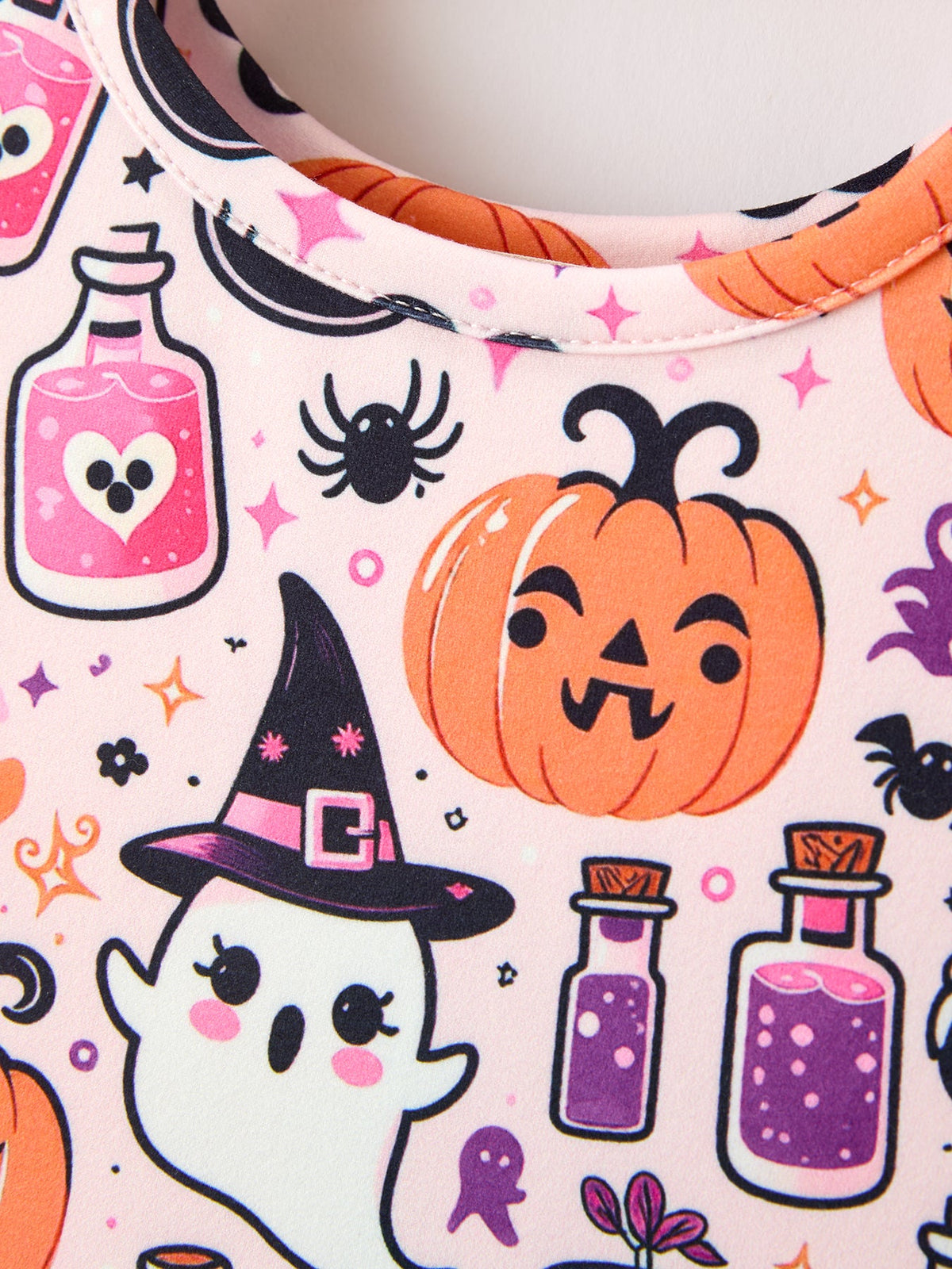 Halloween Pumpkin Ghost Print Girls Twirl Dress Short Sleeve by Rylee Faith Designs