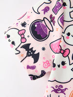Halloween Pumpkin Ghost Print Girls Twirl Dress Short Sleeve by Rylee Faith Designs