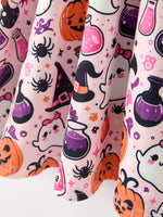 Halloween Pumpkin Ghost Print Girls Twirl Dress Short Sleeve by Rylee Faith Designs