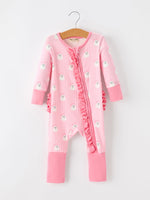 Halloween Ghost Baby Girl Pink Pajamas Ruffle Zipper Romper by Rylee Faith Designs