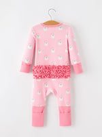 Halloween Ghost Baby Girl Pink Pajamas Ruffle Zipper Romper by Rylee Faith Designs