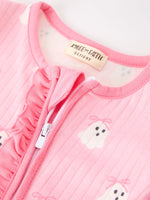 Halloween Ghost Baby Girl Pink Pajamas Ruffle Zipper Romper by Rylee Faith Designs