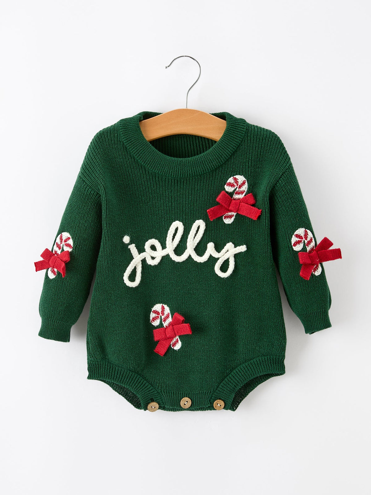 Christmas Jolly Candy Cane Knit Baby Romper by Rylee Faith Designs