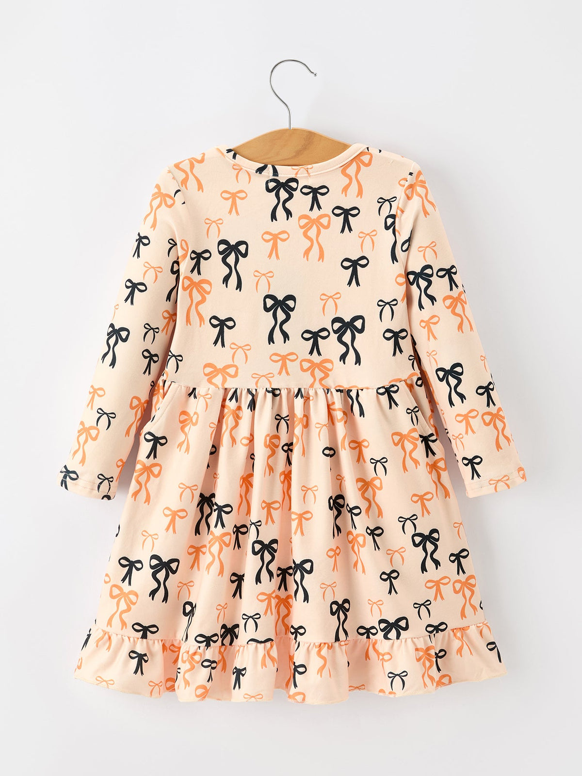 Halloween Bow Print Girls Twirl Dress Long Sleeve with Pockets by Rylee Faith Designs